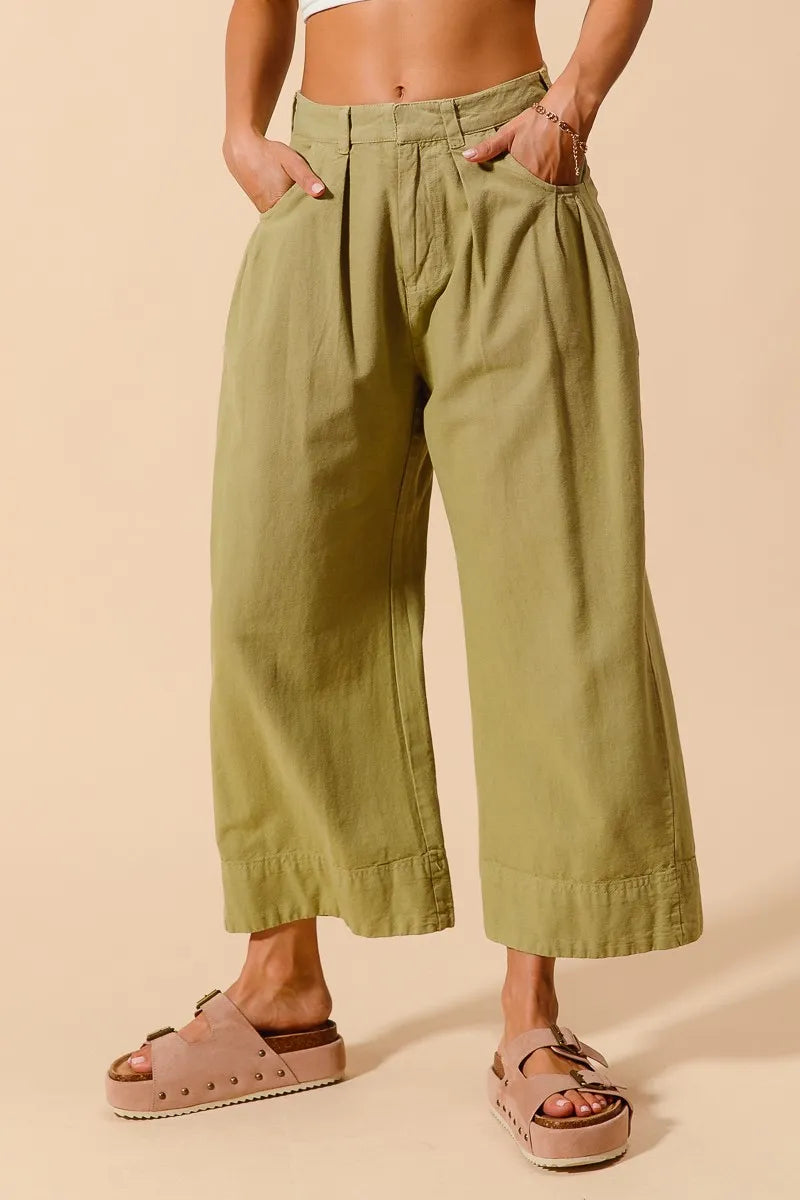 Mid Rise Wide Leg Chino Pants