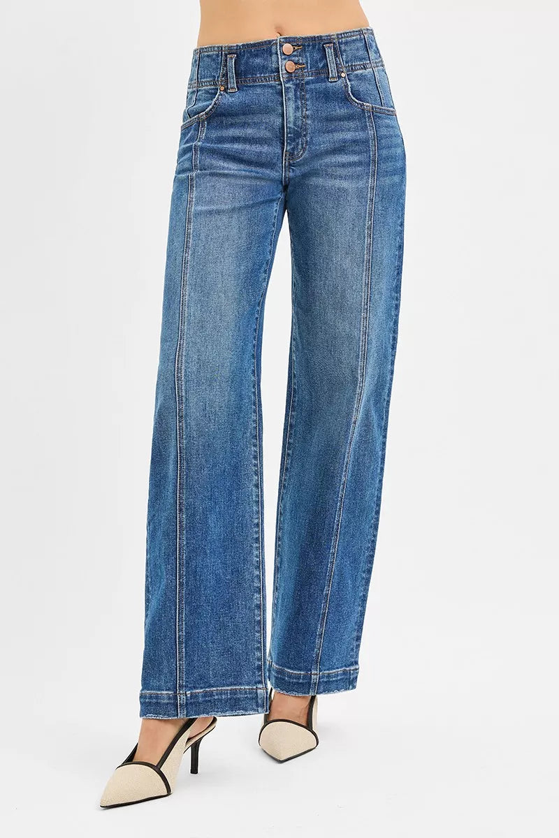 Mid Rise Fit Wide Baggy Jeans