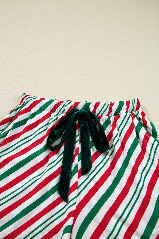 Christmas Stripe Velvet Bow Pajama Set