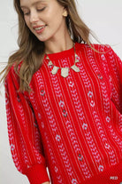 Jacquard Knit Puff Sleeve Sweater