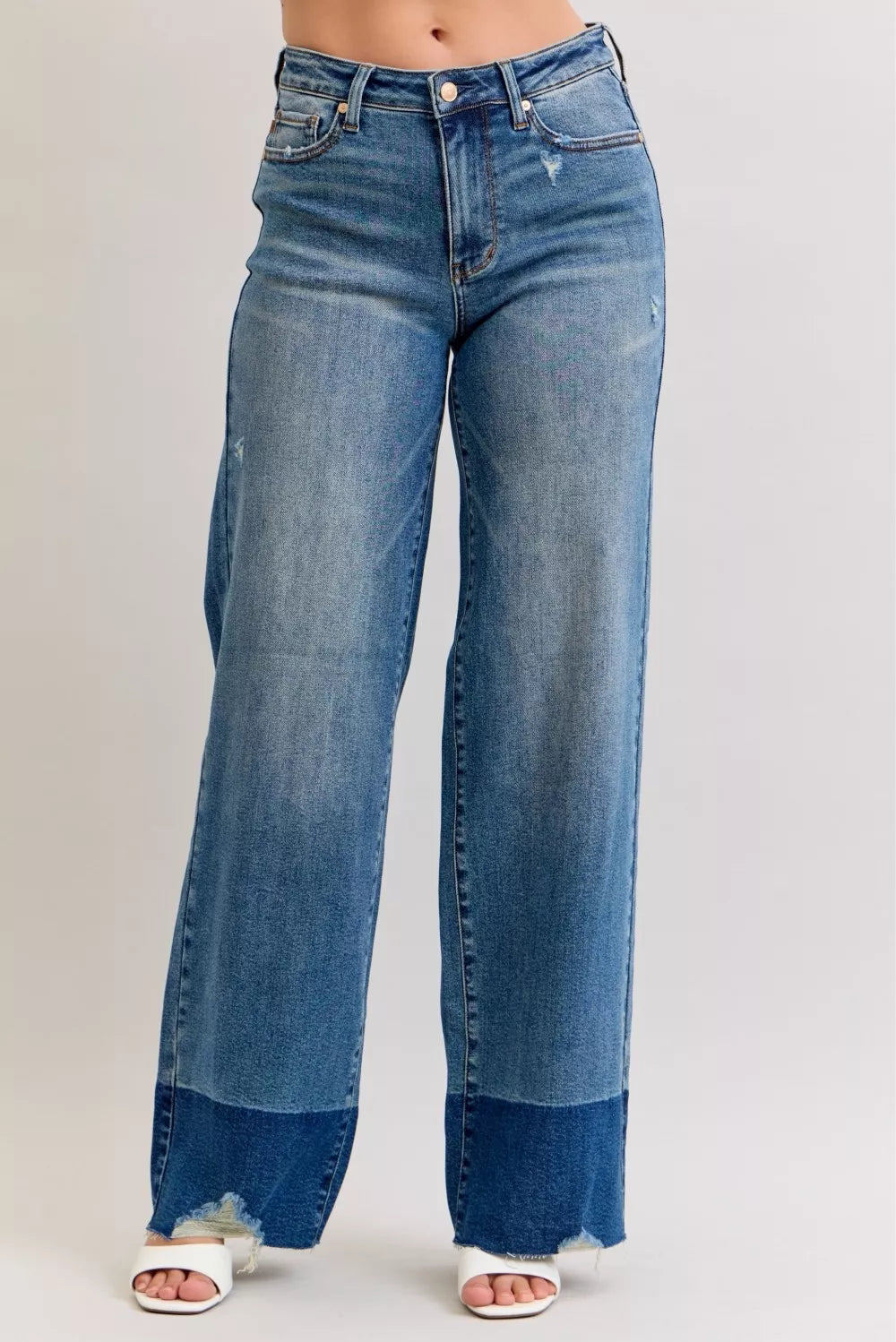 Raw Hem High Waist Column Straight Jeans
