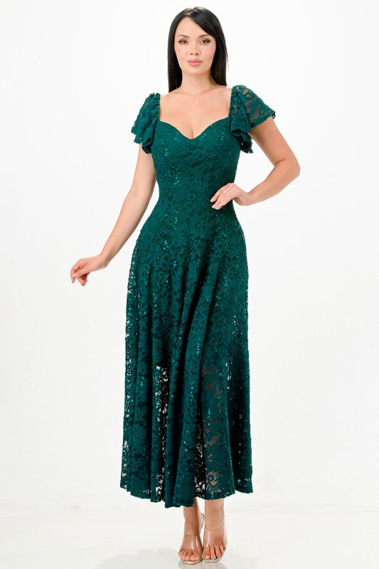 Butterfly Sleeve Lace Maxi Dress
