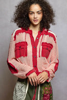 Textured Woven Button Down Hooded Shirt