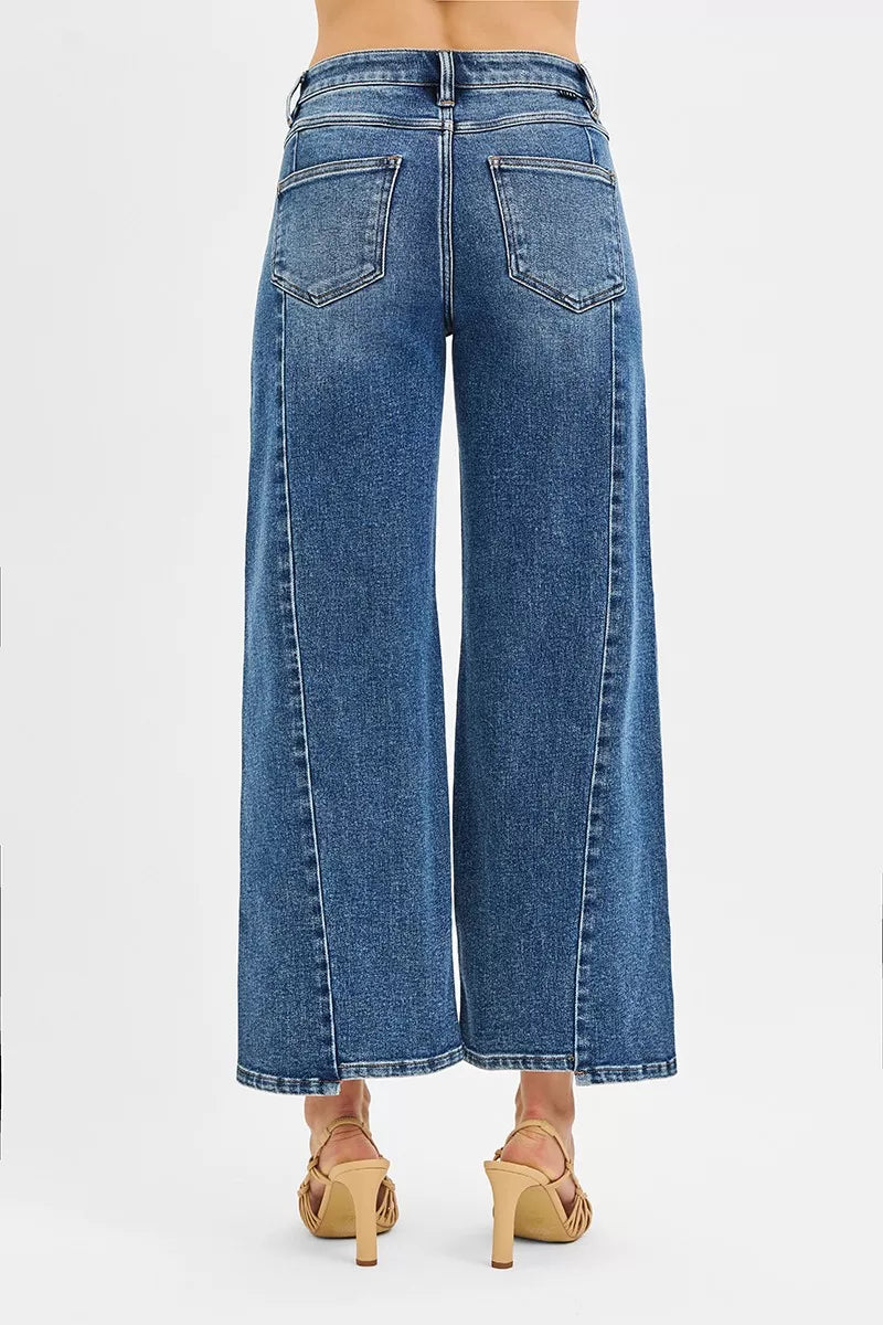 High Rise Crop Wide Leg Jeans with Step Hem