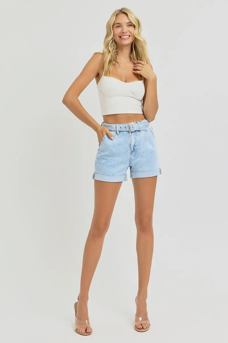 High Rise Belted Roll Up Shorts