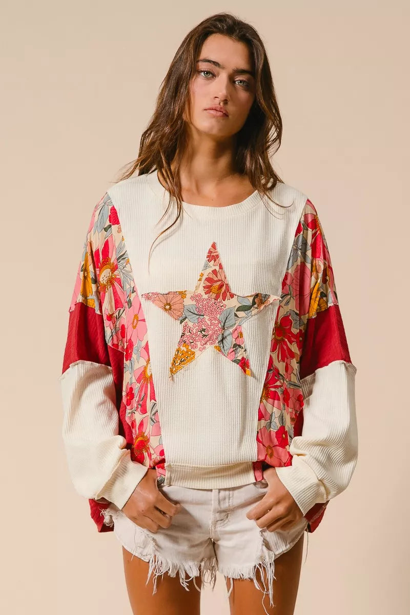 Floral Star Patch Sweatshirt