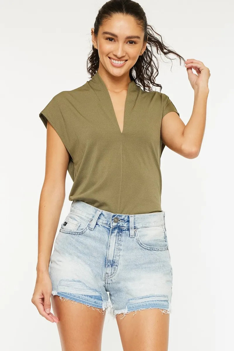 High Rise Raw Hem Denim Shorts