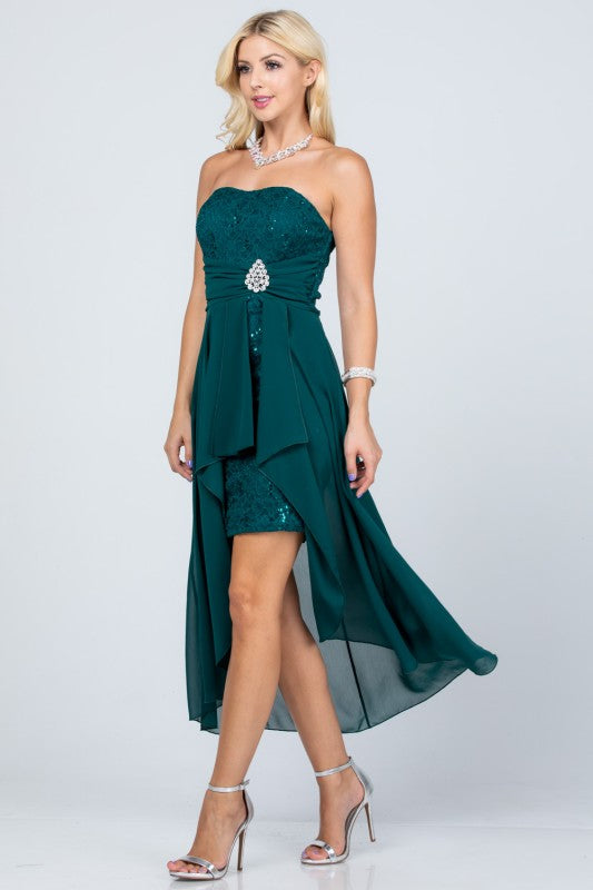 High Low Chiffon/Lace Strapless Dress
