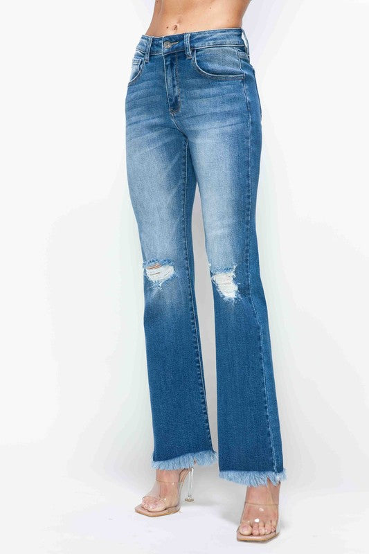 Raw Hem Distressed High Rise Bootcut Jeans