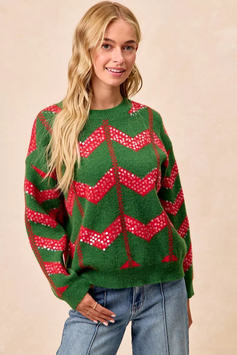 Chevron Sequins Detail Sweater