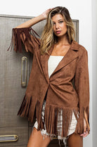 Faux Suede Blazer with Fringed Hem