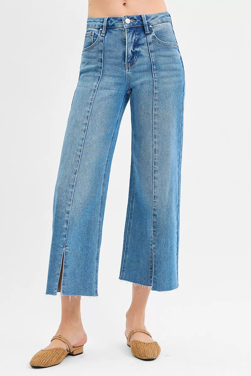 Tummy Control Mid Rise Wide Crop Jeans