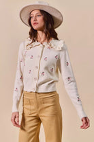 Collared Floral Embroidered Button Down Cardigan