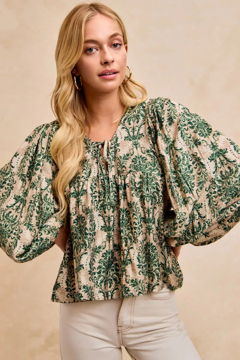 Printed Woven Front Tied Blouse