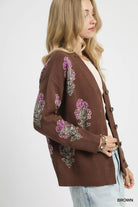 Single Flower Stem Jacquard Cardigan
