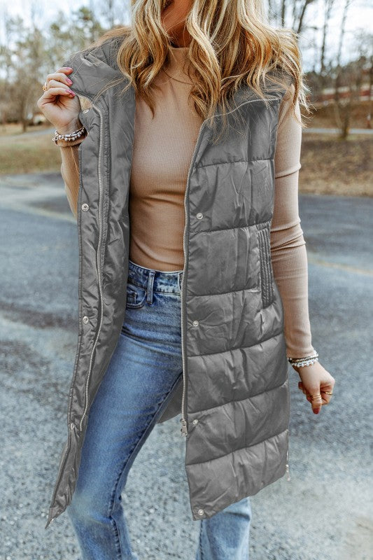 Quilted Long Hooded Vest