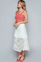 POL Ruffled Floral Lace Skirt with Unbalanced Hem