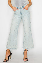 Jewel Embellished High Rise Cropped Palazzo Jeans