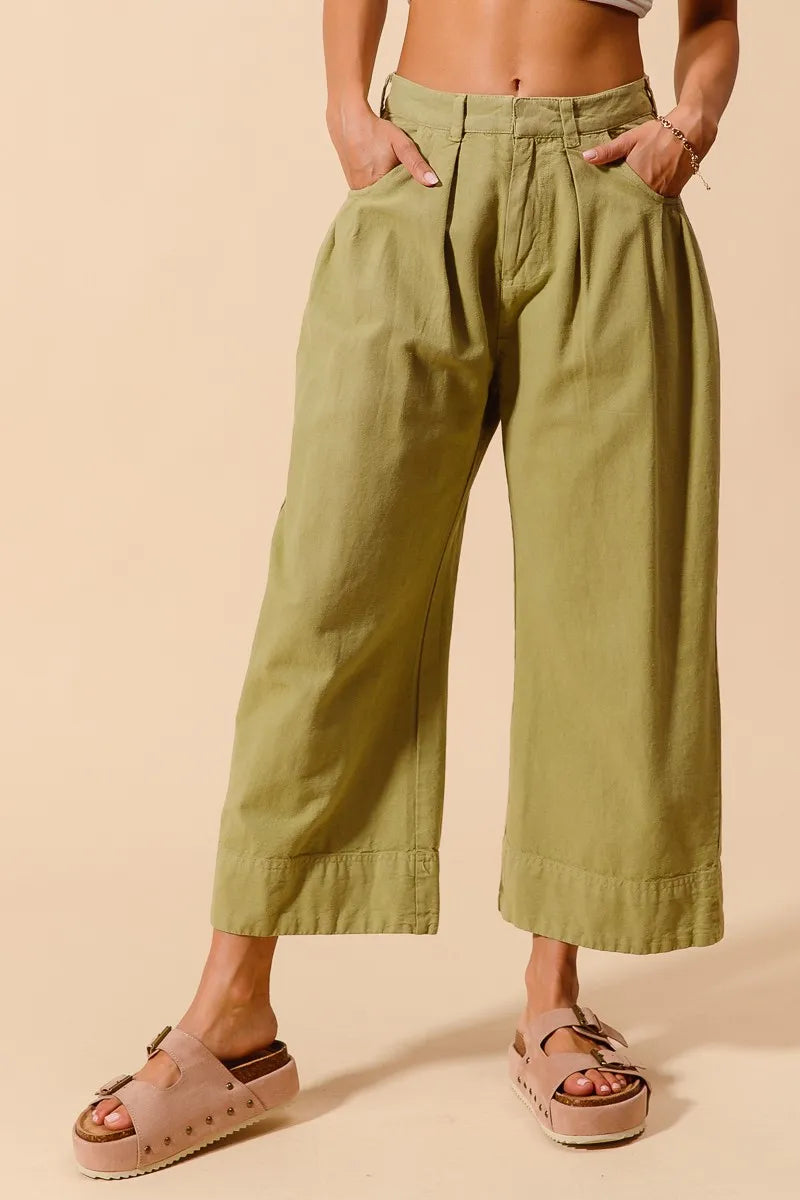 Mid Rise Wide Leg Chino Pants