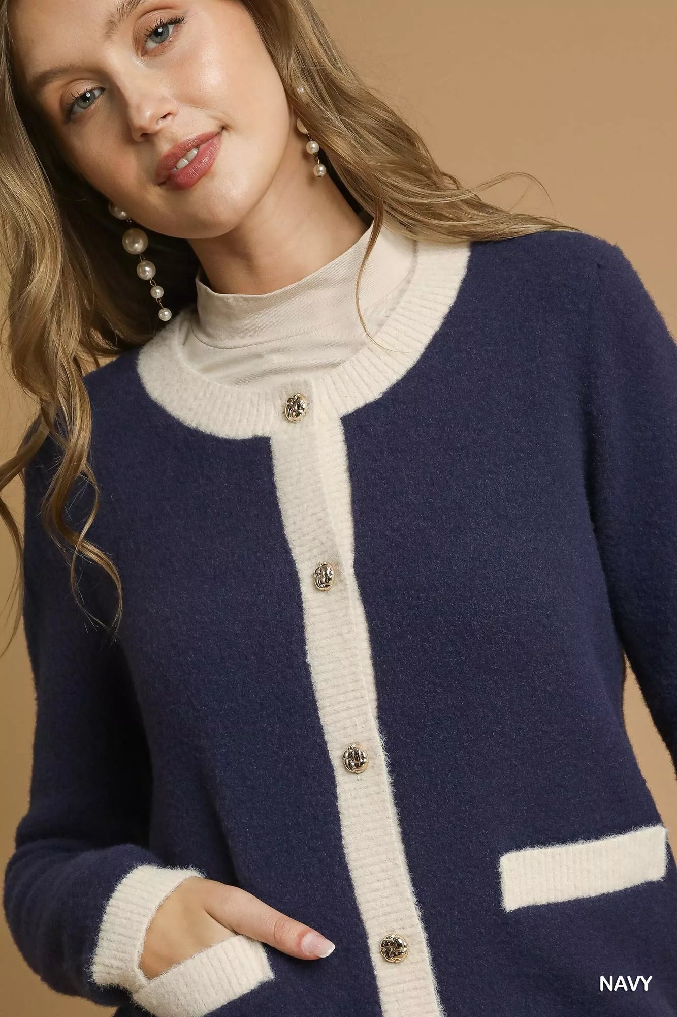 Two-Tone Button Front Cardigan