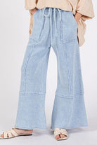 Waffle Textured Wide Leg Mineral Washed Pants