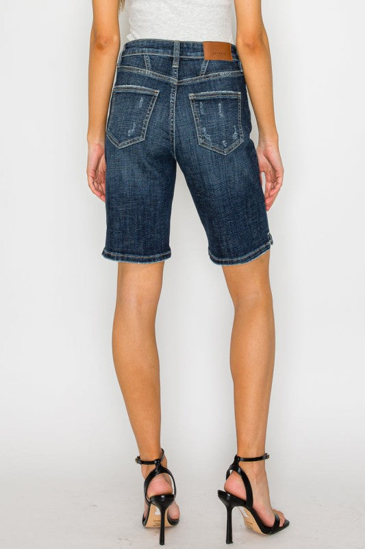 Dark Wash High Rise Bermuda Jeans