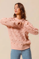 SO ME Pom Pom Textured Knit Sweater Top