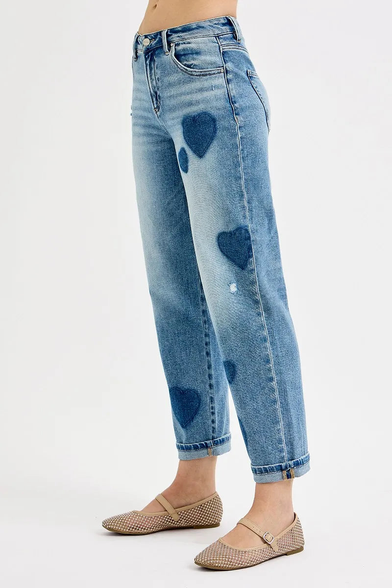 Mid Rise Fit-boyfriend Heart Shade Jeans