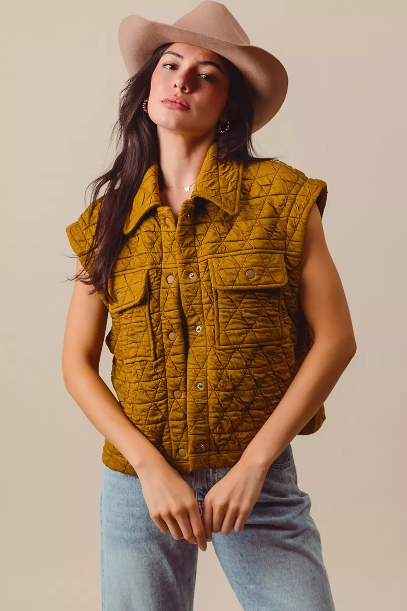 Triangle Quilting Stitch Button Up Vest