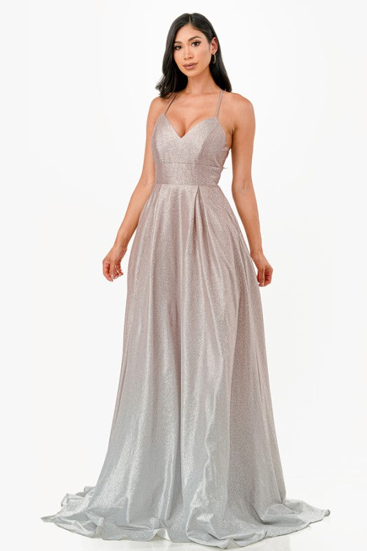 Spaghetti Strap Open Back Floor-Length Gown