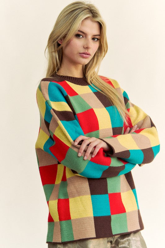 Color Block Checkered Sweater