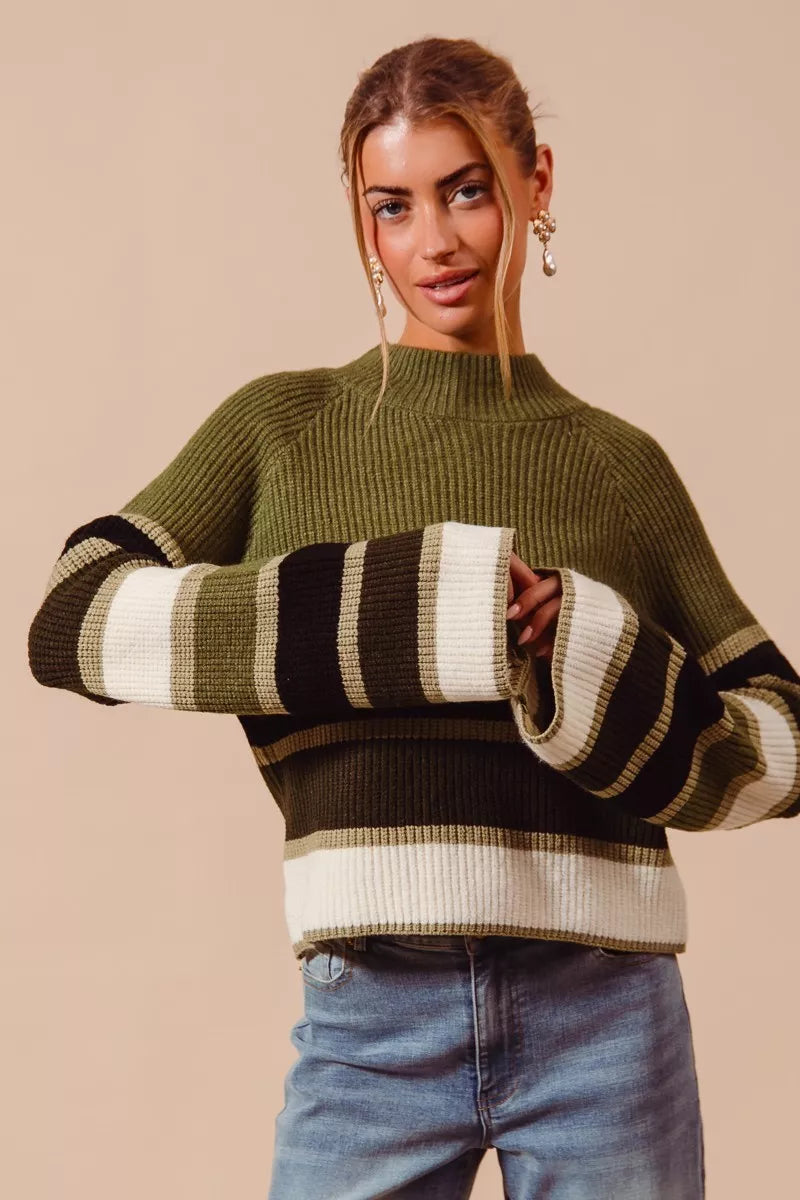 Multi Color Striped Mock Neck Sweater