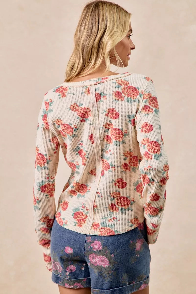 Floral Washed Waffle Thermal Top