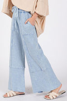 Waffle Textured Wide Leg Mineral Washed Pants