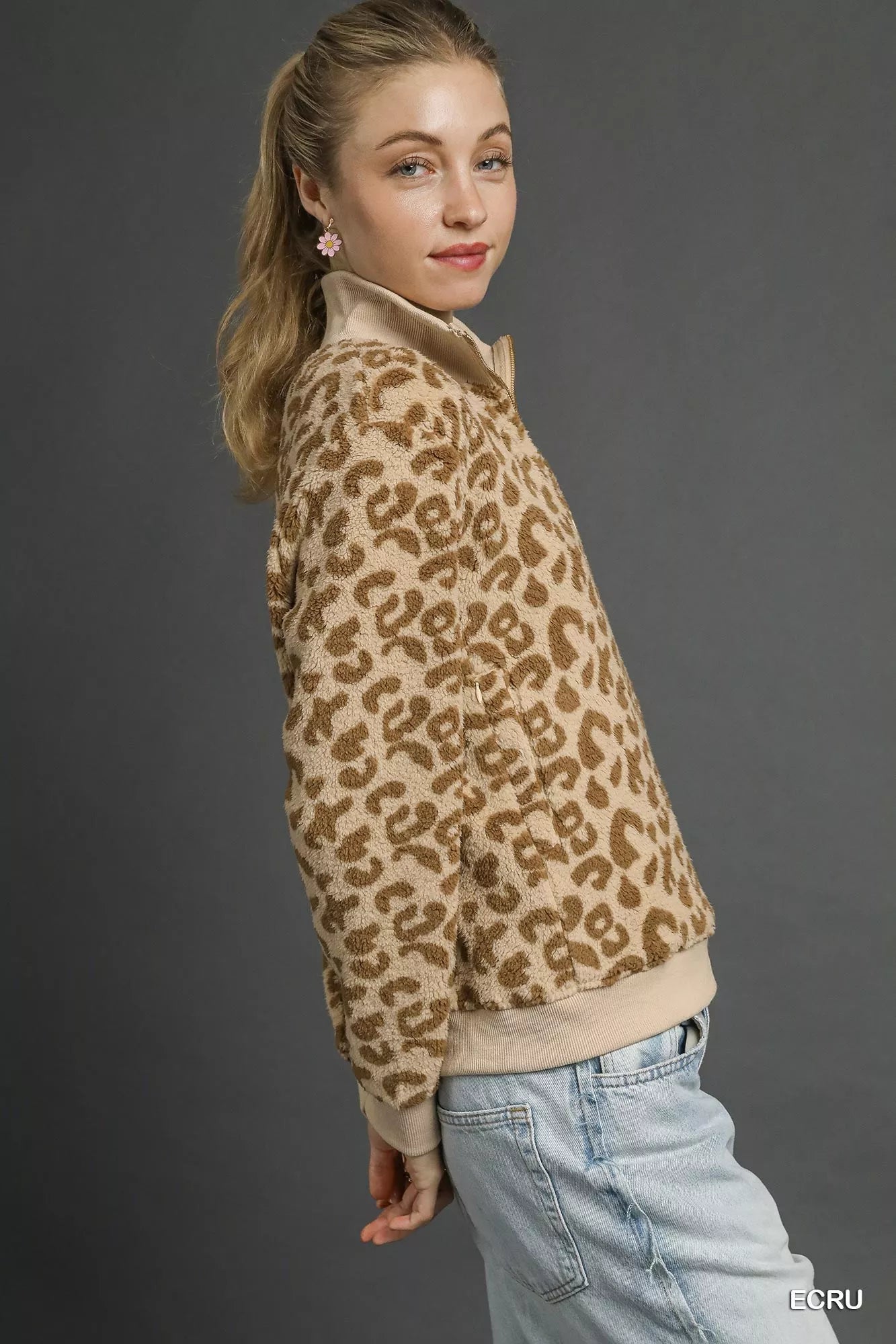 Leopard Print Quarter-Zip Sweatshirt