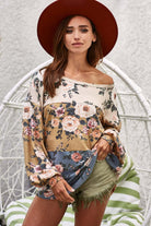 Floral Jacquard Color Block Top