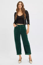 RISEN High Rise Crop Barrel Cordurory Pants