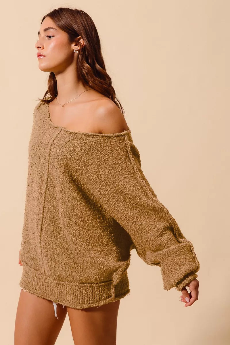 Loose Fit Exposed Seam Slouchy Boucle Sweater