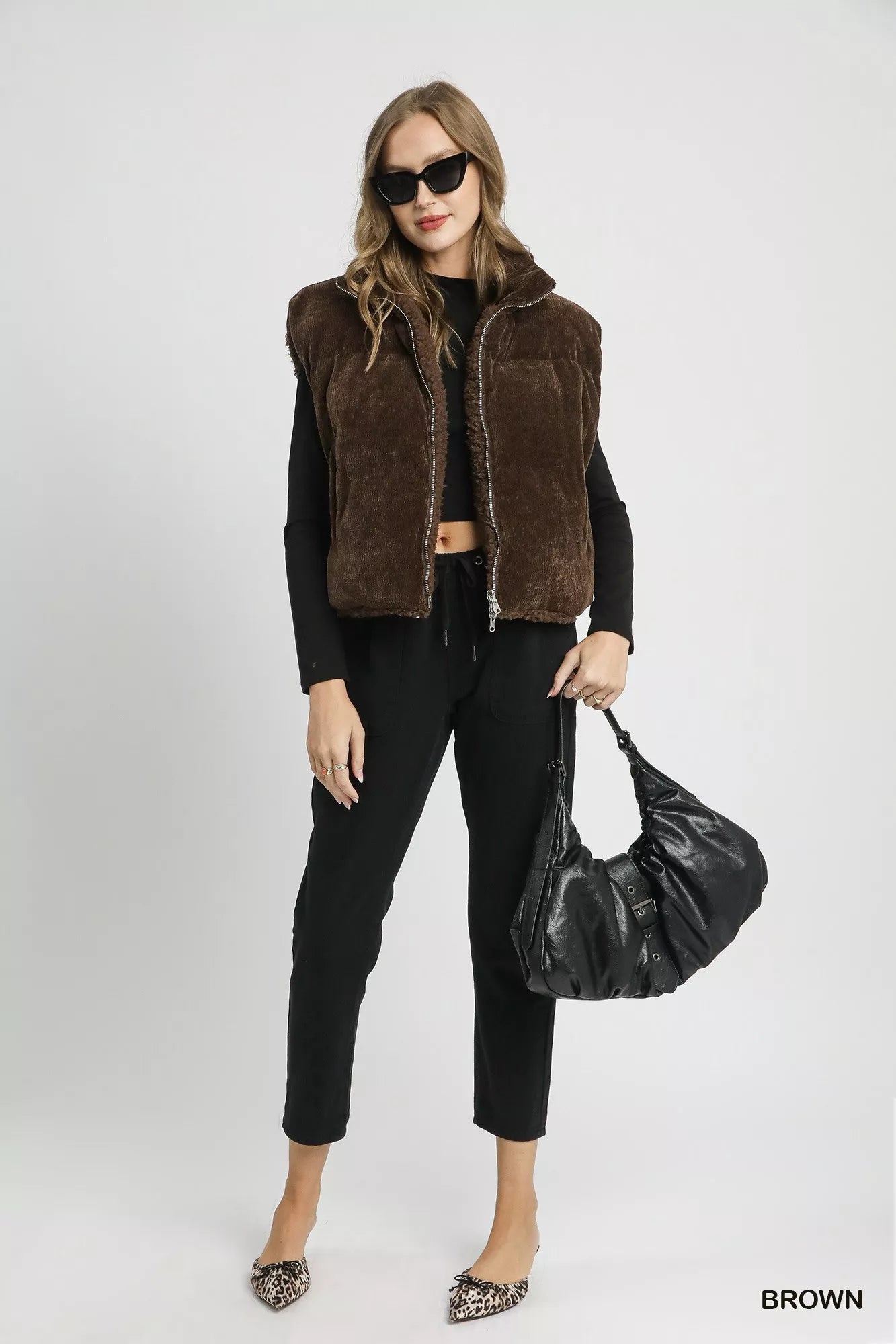 Sherpa-Lined Zip Vest with Drawstring Hem