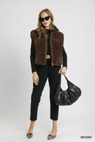 Sherpa-Lined Zip Vest with Drawstring Hem