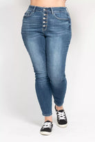 High Rise Button Fly Skinny Jeans