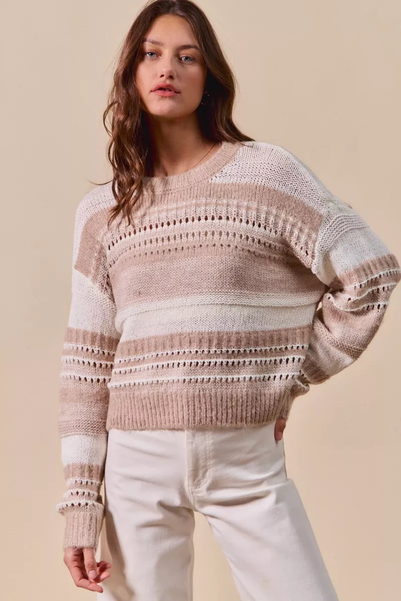 Variegated Stripe Textured Loose Fit Sweater
