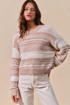 Variegated Stripe Textured Loose Fit Sweater