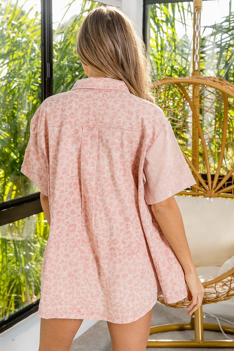 Mineral Washed Leopard Print Shirt