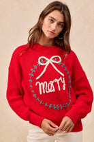 BiBi Christmas Wreath Merry Letter Knit Top