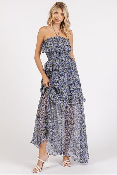 Ruffled Smocked Floral Maxi Dress
