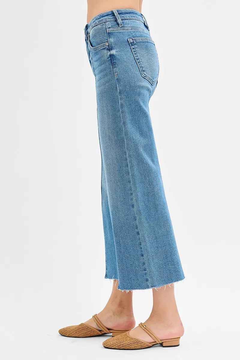 Tummy Control Mid Rise Wide Crop Jeans