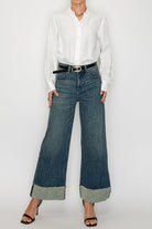TUMMY CONTROL HIGH RISE CUFFED WIDE LEG JEANS