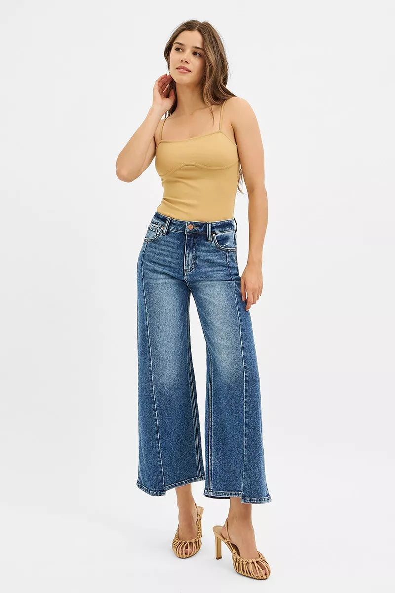 High Rise Crop Wide Leg Jeans with Step Hem