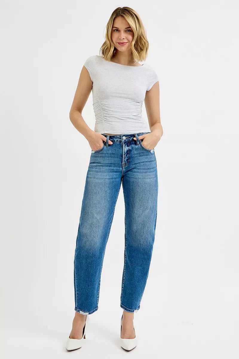 Tummy Control High Rise Ankle Slim Barrel Jeans